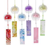 MrMrKura Lot de 6 carillons éoliens japonais en verre coloré avec étiquette faite à la main pour extérieur, jardin, terrasse, décoration d'intérieur (fleur)
