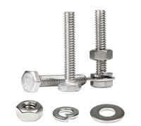 MroMax Lot de 20 ensembles de boulons à tête hexagonale de 6,35 mm, écrous, rondelles plates et rondelles de verrouillage à ressort, entièrement filetés, acier inoxydable 18-8 (304), finition