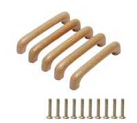 MroMax Lot de 5 poignées de tiroir en bois naturel Beige 65 mm Distance entre les trous 96 mm Longueur porte d'armoire