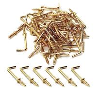 MroMax Lot de 50 crochets à vis dorés de 2,5 cm en forme de L en acier au carbone 1 forme de crochet à angle droit plaqué laiton 7 crochets à vis auto-taraudeuses pour la maison, le travail, le bureau
