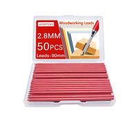 MROOFUL Lot de 50 mines de crayon de charpentier de 2,8 mm, noir, jaune, rouge, utilisées pour marquer des dessins d'architecte avec graffiti (rouge)