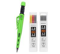 MROOFUL Porte-mine de charpentier 2,8 mm à pointe longue et robuste, taille-crayon intégré, capuchon de protection, 12 recharges de mine noire, crayon de marquage à trous profonds (vert)