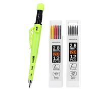 MROOFUL Porte-mine de charpentier 2,8 mm à pointe longue et robuste, taille-crayon intégré, capuchon de protection, 12 recharges de mine noire, crayon de marquage à trous profonds (jaune)