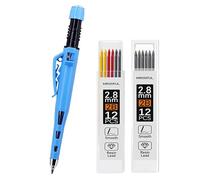 MROOFUL Porte-mine de charpentier de 2,8 mm, pointe longue, outil de marquage, taille-crayon intégré, capuchon de protection, 12 mines noires, crayon de marquage à trous profonds (bleu)