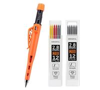 MROOFUL Porte-mines de charpentier de 2,8 mm à pointe longue et robuste, taille-crayon intégré, capuchon de protection intégré, 12 recharges de mine noire, crayon de marquage à trous profonds (orange)