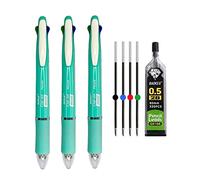 MROOFUL Stylo à bille 5 en 1 - Pointe moyenne 1,0 mm - Multicolore - Porte-mine 0,5 mm - 4 couleurs - Stylo multifonction - Lot de 3 stylos à bille rétractables (vert)