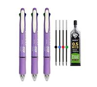 MROOFUL Stylo à bille 5 en 1 - Pointe moyenne 1,0 mm - Multicolore - Porte-mine 0,5 mm - 4 couleurs - Stylo multifonction - Multipack de 3 stylos à bille rétractables (violet)