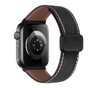 MroTech Compatible avec Bracelet Apple Watch 42mm 44mm 45mm 49mm Homme Femme, Bracelet Cuir Véritable avec Buckle magnétique Compatible avec iWatch Series Ultra 9 8 7 6 5 4 3 2 1 SE,Cuir de Veau Noir