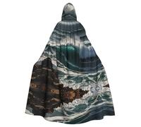 MROWYC Cape à capuche imprimée avec vagues sur la falaise - Costume de fête de vacances/carnaval