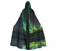MROWYC Élégante cape à capuche verte avec imprimé aurore de montagne - Costume de fête de vacances/carnaval