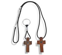 MRRSIWEI Porte-clés en forme de croix en noyer noir - Cadeau pour enfants et adultes - Pour prier, embrayer, accrocher - 1 collier + 1 porte-clés