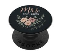 Mrs. EST 2025 Floral Wedding Bride Engagement Party Marié PopSockets PopGrip Adhésif