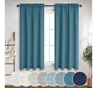 Mrs.Naturall 2 rideaux en lin bleu sarcelle, passe-tringle, semi-transparents turquoise sarcelle pour chambre de garçon, enfant, salle de jeux, thème plage côtière, 132 x 137 cm, paon bleu marine