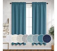 Mrs.Naturall Lot de 2 Rideaux en Lin Turquoise pour garçons, Adolescents et Filles avec Passe-Tringle, Semi-Transparent, décoration Maritime, Bleu Paon, pour Chambre d'enfant, Cuisine, Salle à Manger