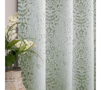 Mrs.Naturall Lot de 2 Rideaux occultants à œillets avec Motif médaillon damassé pour Chambre à Coucher et Salon, 132 x 160 cm, Vert Sauge