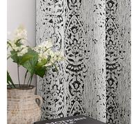 Mrs.Naturall Lot de 2 Rideaux occultants à Motif damassé pour Salon, Chambre à Coucher, 132 x 213 cm de Long, Noir et Gris crème