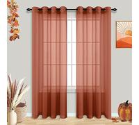 Mrs.Naturall Lot de 2 Rideaux Transparents à œillets pour Salon, Chambre à Coucher, terrasse, Porte coulissante, Sol de 2,4 m de Long, décoration bohème, Couleur Terre Cuite, Rouille