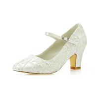 Mrs Right 62311C aux Femmes Chaussures de mariée Bout fermé Talon épais Dentelle satinée des Pompes Chaussures de Mariage Couleur Ivoire, Taille 40 EU