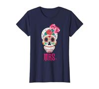 Mrs Sugar Tee-Shirt Vintage avec tête de Mort Dia De Los Muertos Mariée T-Shirt, Femme, Bleu Marine, 3XL