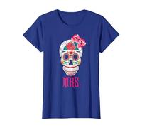 Mrs Sugar Tee-Shirt Vintage avec tête de Mort Dia De Los Muertos Mariée T-Shirt, Femme, Bleu Royal, M