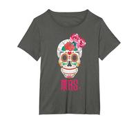 Mrs Sugar Tee-Shirt Vintage avec tête de Mort Dia De Los Muertos Mariée T-Shirt, Femme Grandes Tailles, Asphalte, 5X