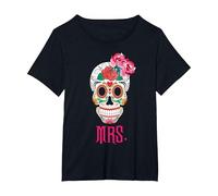 Mrs Sugar Tee-Shirt Vintage avec tête de Mort Dia De Los Muertos Mariée T-Shirt, Femme Grandes Tailles, Noir, 3X