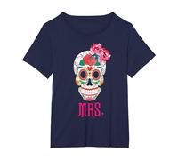 Mrs Sugar Tee-Shirt Vintage avec tête de Mort Dia De Los Muertos Mariée T-Shirt, Femme Grandes Tailles, Bleu Marine, 1X