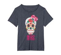 Mrs Sugar Tee-Shirt Vintage avec tête de Mort Dia De Los Muertos Mariée T-Shirt, Femme Grandes Tailles, Bleu Chiné, 4X