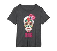 Mrs Sugar Tee-Shirt Vintage avec tête de Mort Dia De Los Muertos Mariée T-Shirt, Femme Grandes Tailles, Chiné Foncé, 5X