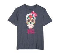 Mrs Sugar Tee-Shirt Vintage avec tête de Mort Dia De Los Muertos Mariée T-Shirt, Homme Grandes Tailles, Bleu Chiné, 4X Tall