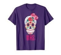 Mrs Sugar Tee-Shirt Vintage avec tête de Mort Dia De Los Muertos Mariée T-Shirt, Homme, Violet, M