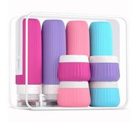 Mrsdry Lot de 8 bouteilles de voyage pour articles de toilette approuvés par la TSA, 85 g, conteneurs de voyage pour articles de toilette, avec sac transparent, anti-fuite, en silicone, compressibles,