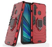 MRSTER Coque pour Realme 5 Pro, Double Couche Renforcée Défense Antichoc Armure Housse Etui avec 360 Rotation Bague Support pour Realme 5 Pro. HB Red