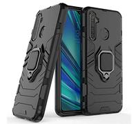 MRSTER Coque pour Realme 5 Pro, Double Couche Renforcée Défense Antichoc Armure Housse Etui avec 360 Rotation Bague Support pour Realme 5 Pro. HB Black