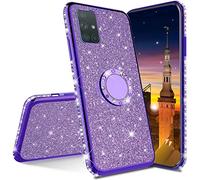 MRSTER Huawei Y5p Coque Bling Gliter Paillette Brillant Strass Coque Etui avec 360 Rotation Bague Stand Holder Gel TPU Antichoc Etui Housse pour Huawei Y5p. GS Purple
