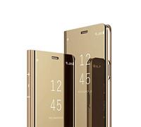 MRSTER iPhone 11 Miroir Housse Coque Etui à Rabat, Mirror Smart View Standing 360° Protecteur Etui Coque pour Apple iPhone 11 6.1" 2019. Flip Mirror: Gold