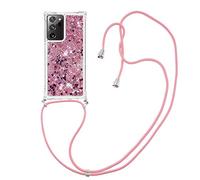 MRSTER Lanyard Housse pour Samsung Note 20 Ultra Coque, Bling Liquide Paillette Silicone Antichoc Kawaii Etui Housse avec Cordage Lanyard Case pour Samsung Galaxy Note 20 Ultra. LP Love Rose