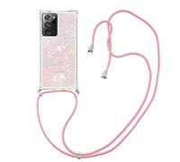 MRSTER Lanyard Housse pour Samsung Note 20 Ultra Coque, Bling Liquide Paillette Silicone Antichoc Kawaii Etui Housse avec Cordage Lanyard Case pour Samsung Galaxy Note 20 Ultra. LP Star Pink