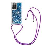 MRSTER Lanyard Housse pour Samsung Note 20 Ultra Coque, Bling Liquide Paillette Silicone Antichoc Kawaii Etui Housse avec Cordage Lanyard Case pour Samsung Galaxy Note 20 Ultra. LP Love Blue