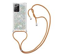 MRSTER Lanyard Housse pour Samsung Note 20 Ultra Coque, Bling Liquide Paillette Silicone Antichoc Kawaii Etui Housse avec Cordage Lanyard Case pour Samsung Galaxy Note 20 Ultra. LP Love Silver