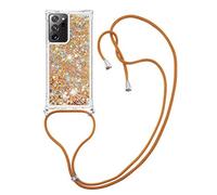 MRSTER Lanyard Housse pour Samsung Note 20 Ultra Coque, Bling Liquide Paillette Silicone Antichoc Kawaii Etui Housse avec Cordage Lanyard Case pour Samsung Galaxy Note 20 Ultra. LP Love Gold