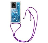 MRSTER Lanyard Housse pour Samsung S20 Ultra Coque, Bling Liquide Paillette Silicone Antichoc Kawaii Etui Housse avec Cordage Lanyard Case pour Samsung Galaxy S20 Ultra. LP Love Blue