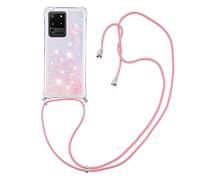 MRSTER Lanyard Housse pour Samsung S21 Ultra Coque, Bling Liquide Paillette Silicone Antichoc Kawaii Etui Housse avec Cordage Lanyard Case pour Samsung Galaxy S21 Ultra 5G. LP Star Pink