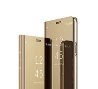MRSTER Xiaomi Mi Note 10 Miroir Housse Coque Etui à Rabat, Mirror Smart View Standing 360° Protecteur Etui Coque pour Xiaomi Mi Note 10. Mirror: Gold