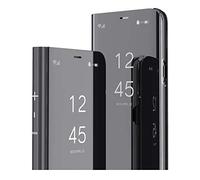 MRSTER Xiaomi Redmi 9A Miroir Housse Coque Etui à Rabat, Mirror Smart View Standing 360° Protecteur Etui Coque pour Xiaomi Redmi 9A. Flip Mirror: Black