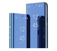 MRSTER Xiaomi Redmi 9A Miroir Housse Coque Etui à Rabat, Mirror Smart View Standing 360° Protecteur Etui Coque pour Xiaomi Redmi 9A. Flip Mirror: Blue