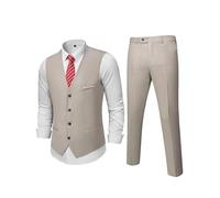MrSure Ensemble 2 pièces pour homme, gilet et pantalon décontracté avec cravate pour bal, mariage, retour à la maison, beige, XX-Large