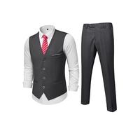 MrSure Ensemble 2 pièces pour homme, gilet et pantalon décontracté avec cravate pour bal, mariage, retour à la maison, gris foncé, Tailee XS