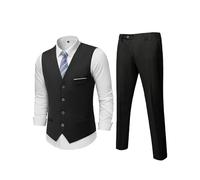 MrSure Ensemble 2 pièces pour homme, gilet et pantalon décontracté avec cravate pour bal, mariage, retour à la maison, noir, Taille S