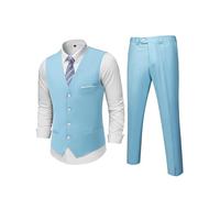 MrSure Ensemble 2 pièces pour homme, gilet et pantalon décontracté avec cravate pour bal, mariage, retour à la maison, bleu ciel, Small